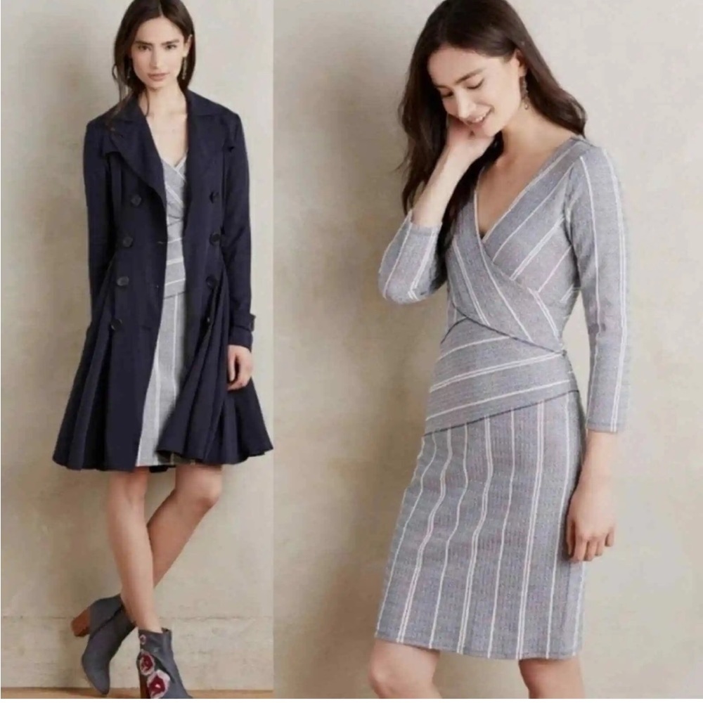 Maeve | Anthropologie wrap v neck striped fitted dress size extra small